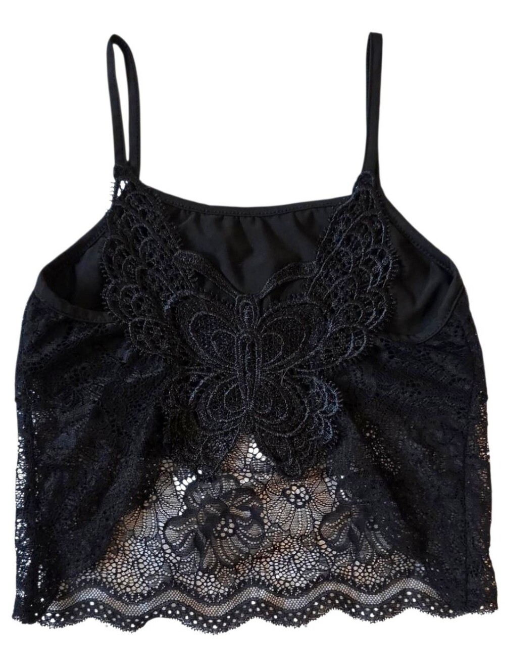 Black lace cami tops with butterfly detail